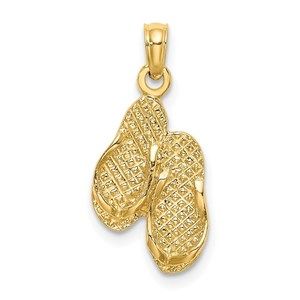 14k Yellow Gold 3D DESTIN FLORIDA Double Flip-Flop Travel Necklace Charm Pendant